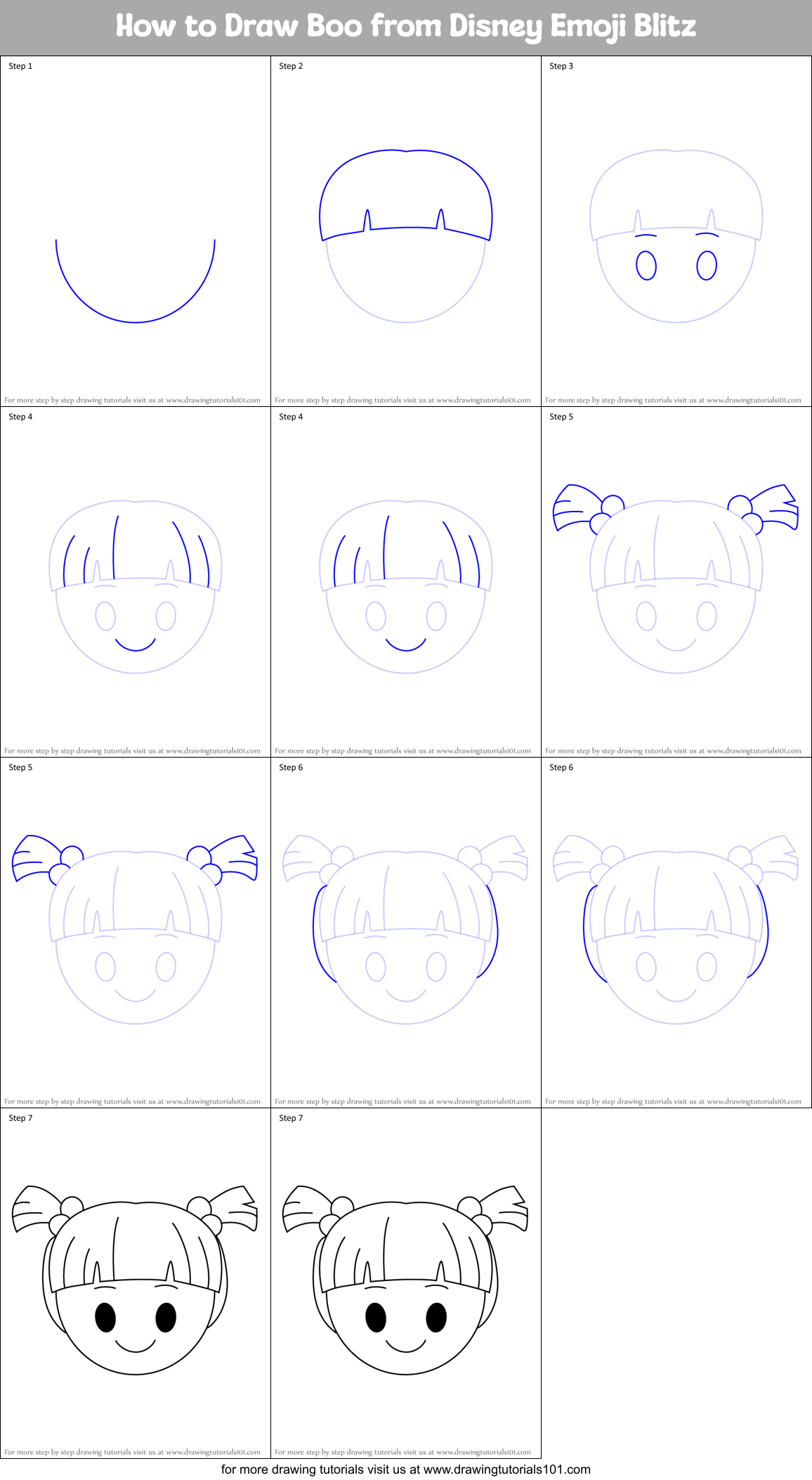 How to Draw Boo from Disney Emoji Blitz Printable Step by Step