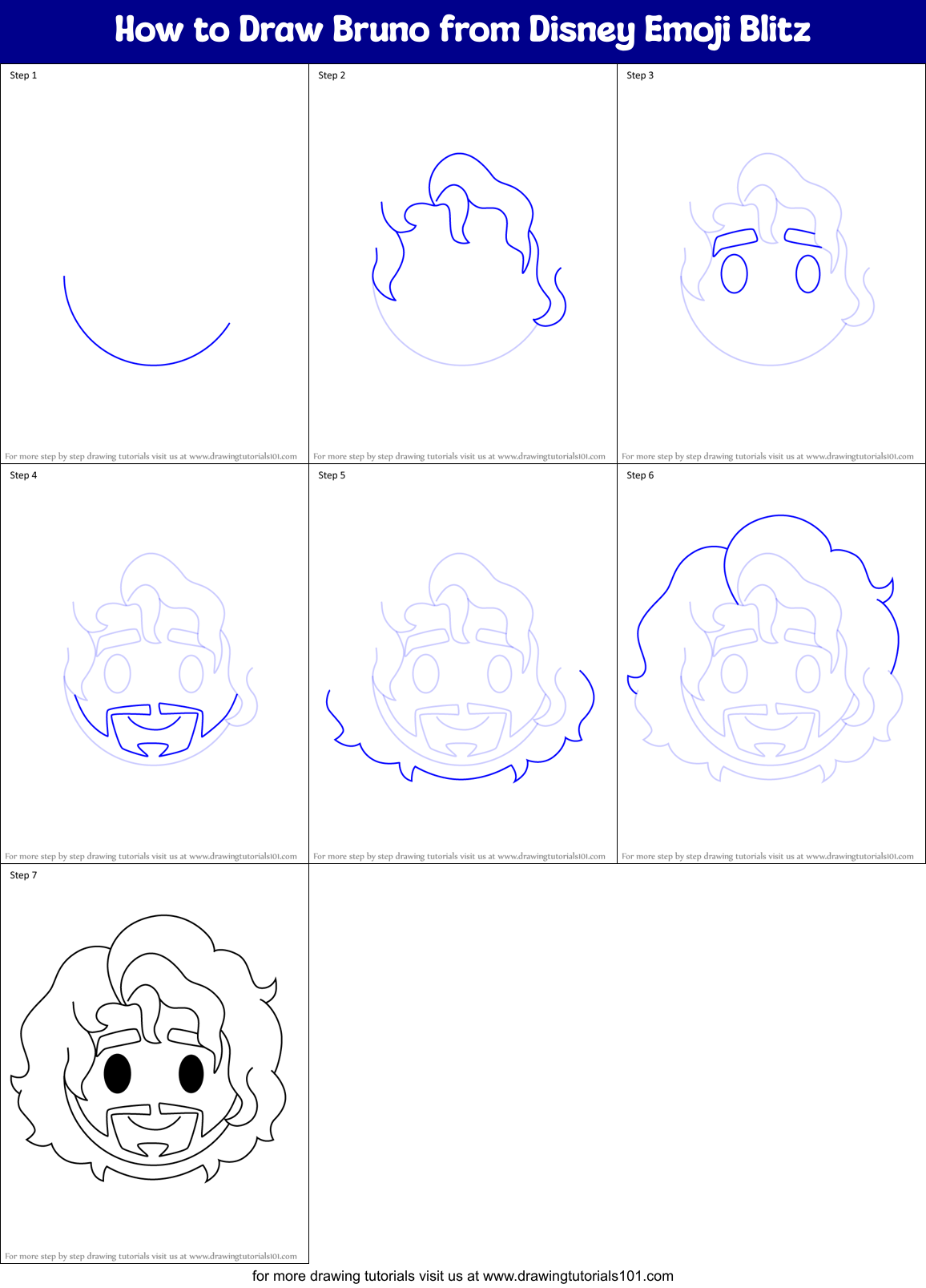How to Draw Bruno from Disney Emoji Blitz Printable Step by Step