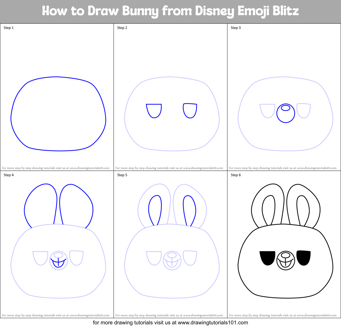 How to Draw Bunny from Disney Emoji Blitz Printable Step by Step