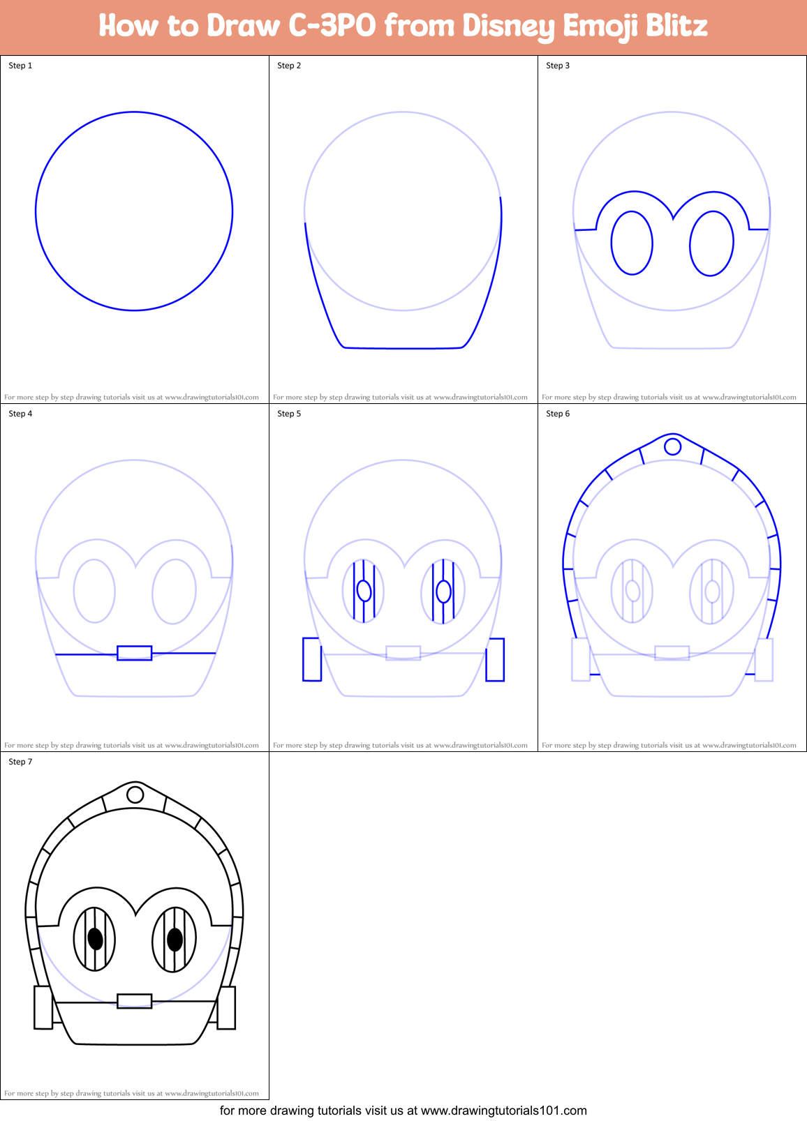 How to Draw C-3PO from Disney Emoji Blitz Printable Step by Step