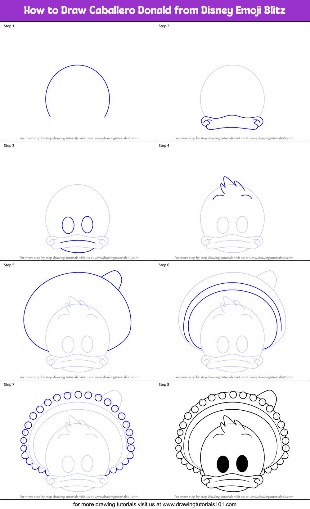 How to Draw Caballero Donald from Disney Emoji Blitz Printable Step by Step