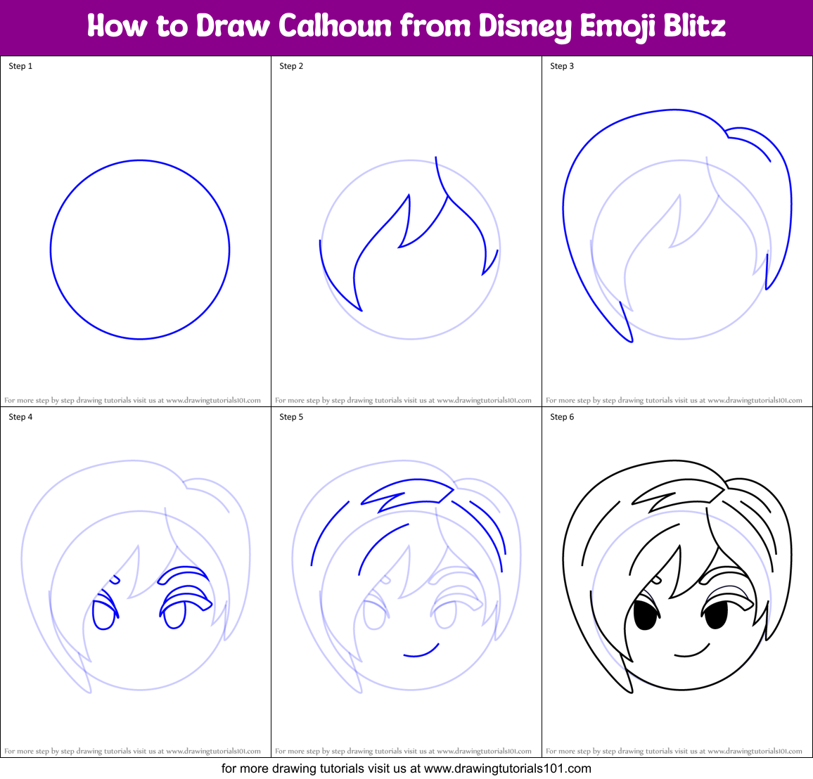 How to Draw Calhoun from Disney Emoji Blitz Printable Step by Step
