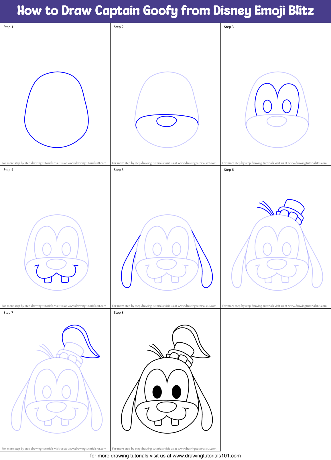 How to Draw Captain Goofy from Disney Emoji Blitz Printable Step by Step