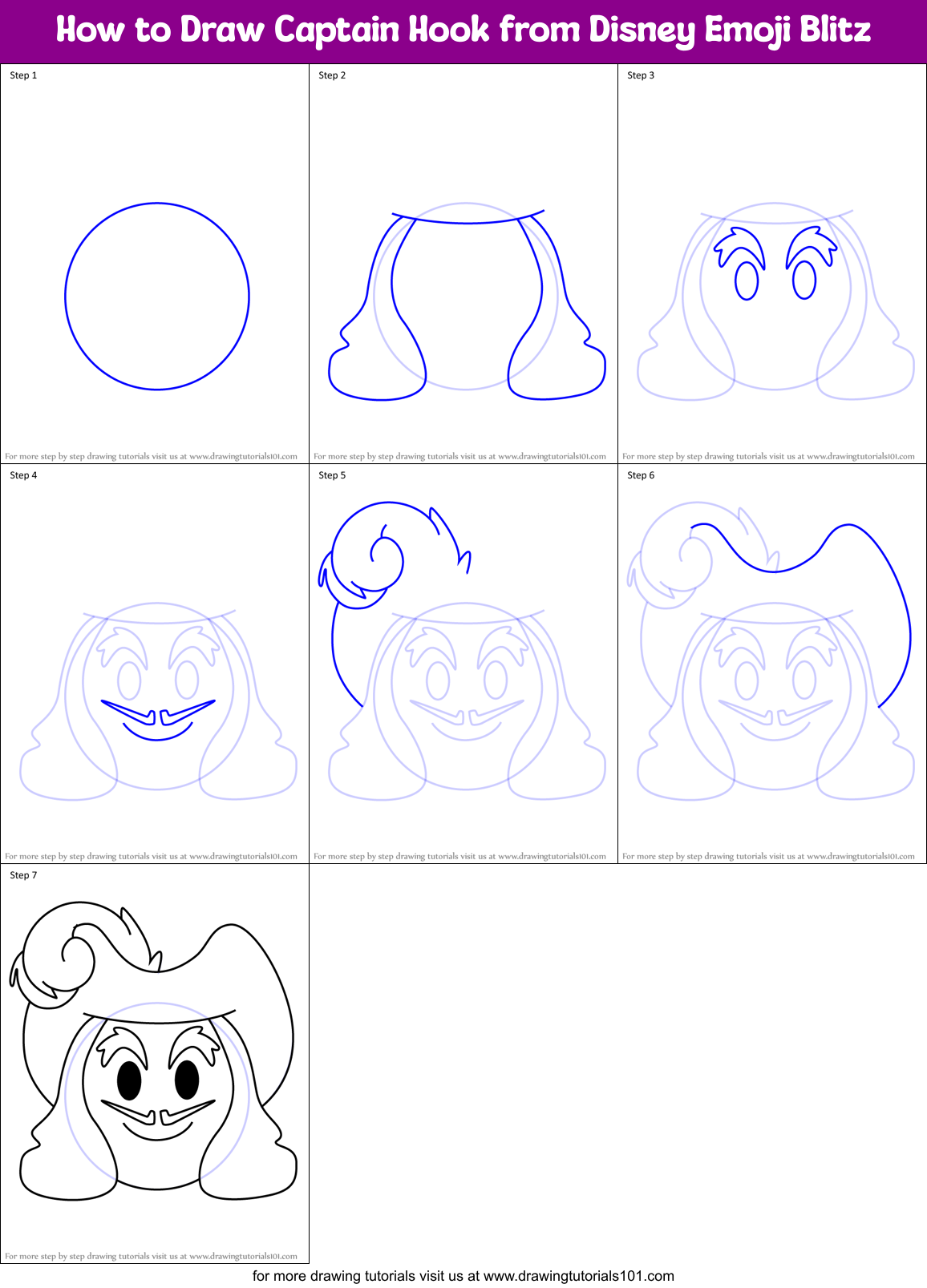 How to Draw Captain Hook from Disney Emoji Blitz Printable Step by Step