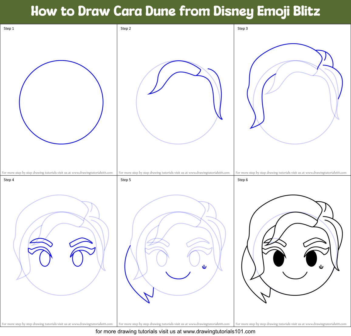 How to Draw Cara Dune from Disney Emoji Blitz Printable Step by Step