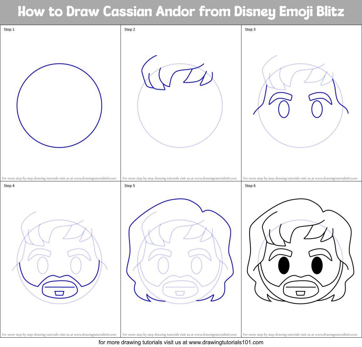 How to Draw Cassian Andor from Disney Emoji Blitz Printable Step by Step
