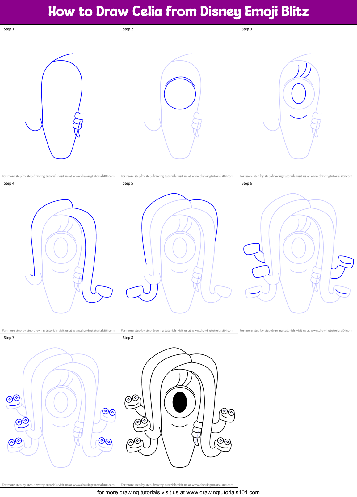 How to Draw Celia from Disney Emoji Blitz Printable Step by Step