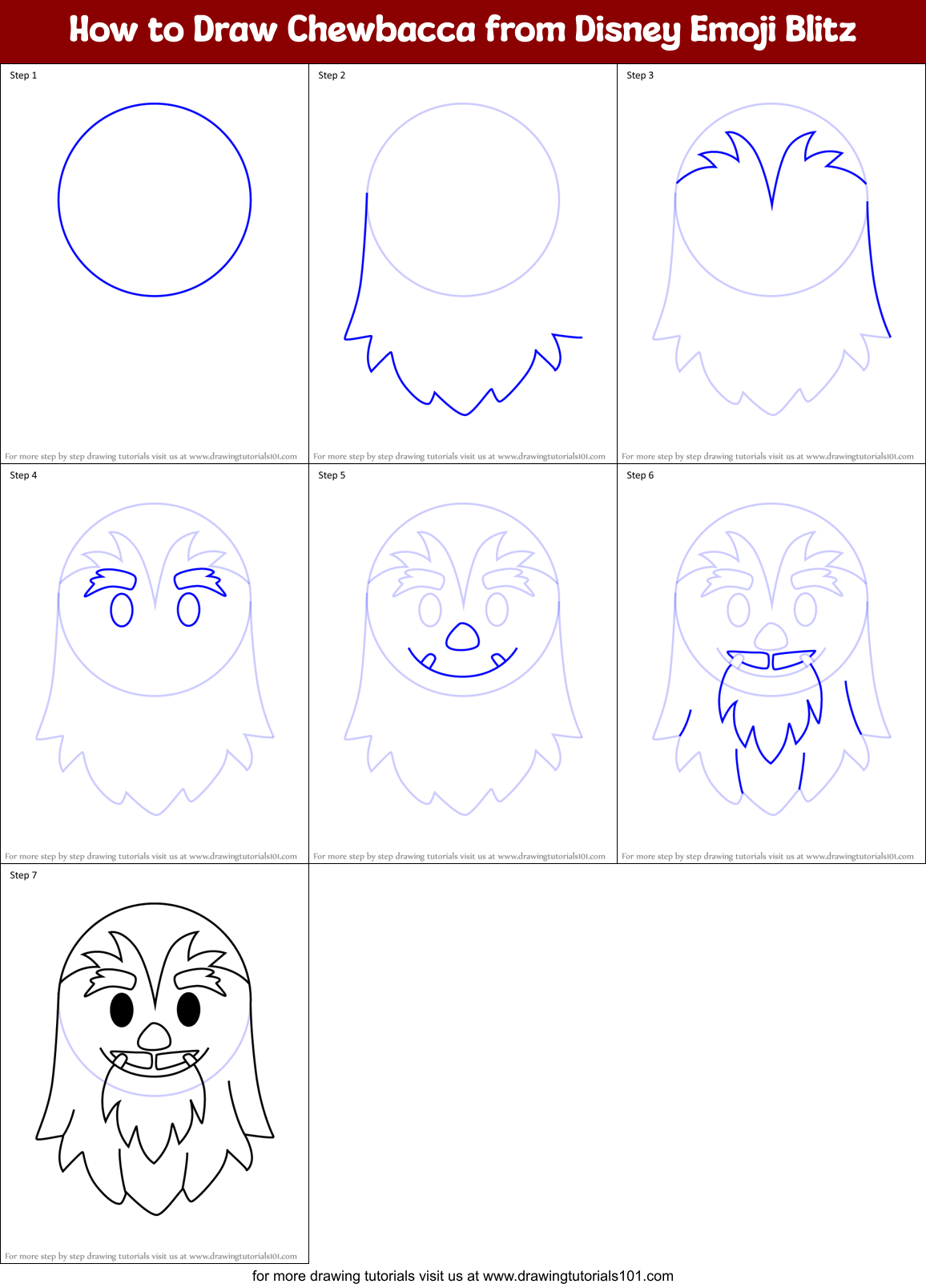 How to Draw Chewbacca from Disney Emoji Blitz Printable Step by Step