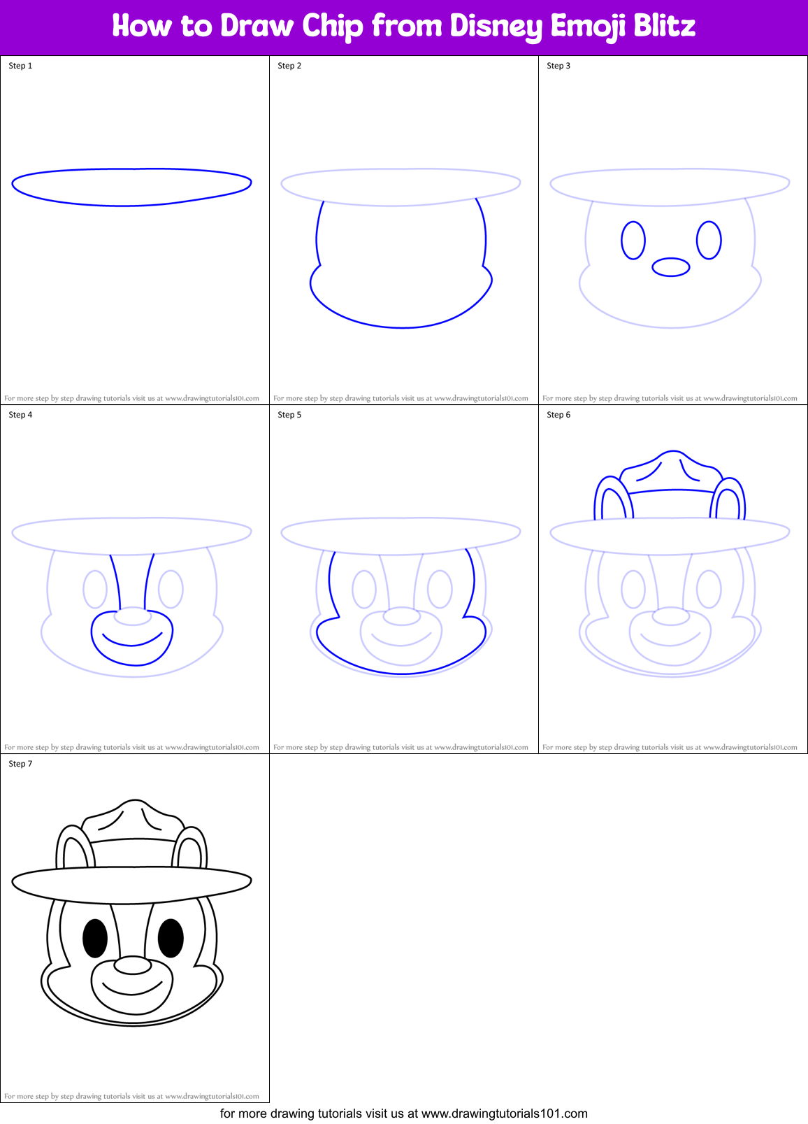 How to Draw Chip from Disney Emoji Blitz Printable Step by Step