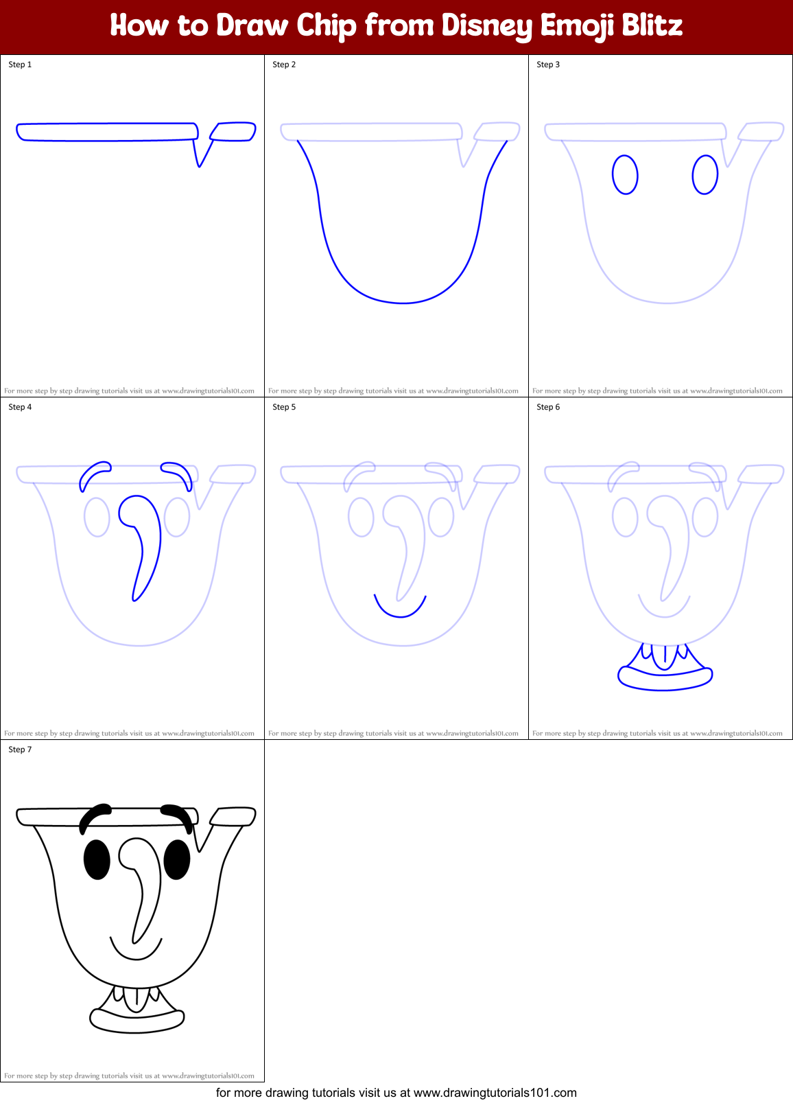 How to Draw Chip from Disney Emoji Blitz Printable Step by Step
