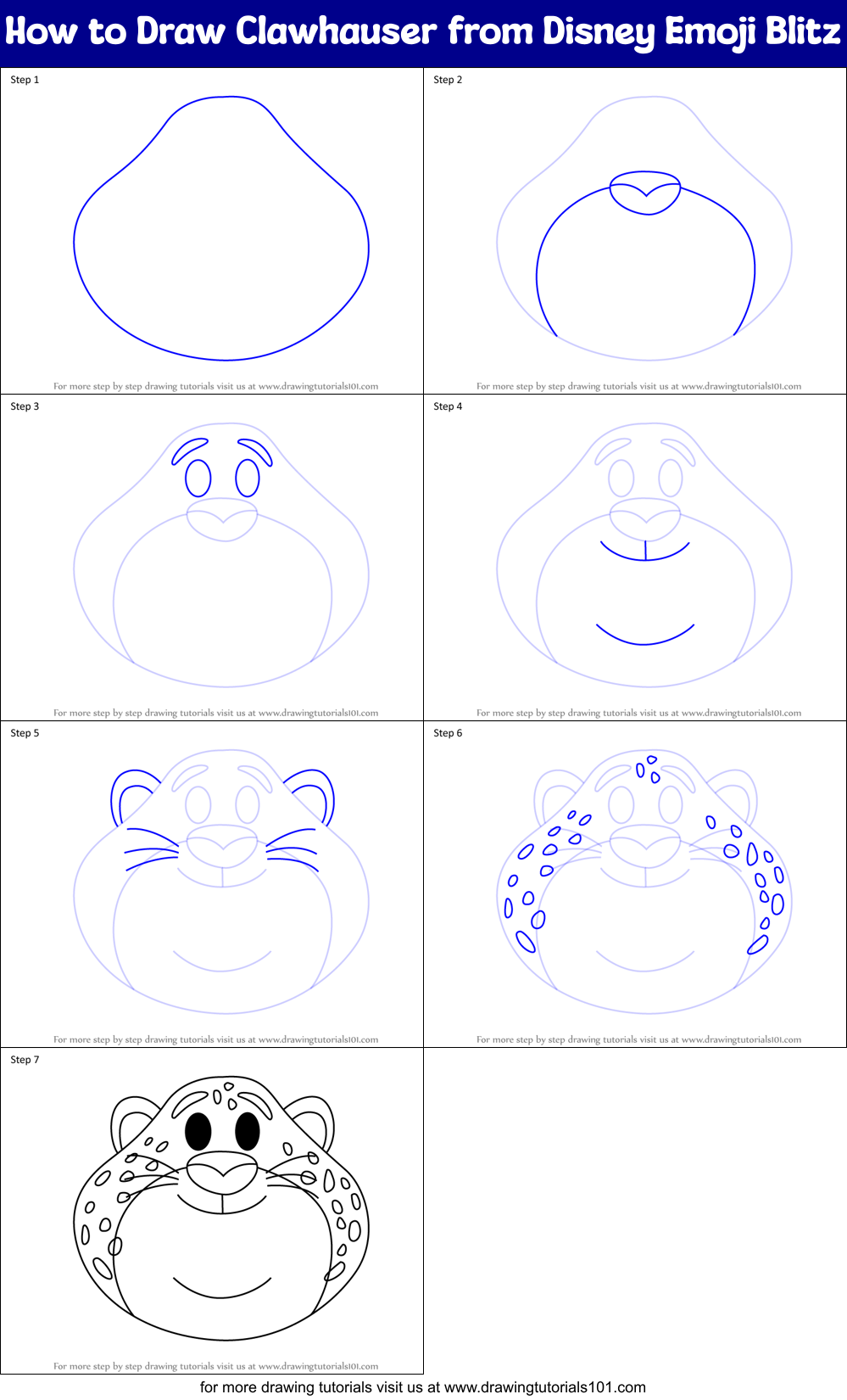 How to Draw Clawhauser from Disney Emoji Blitz Printable Step by Step