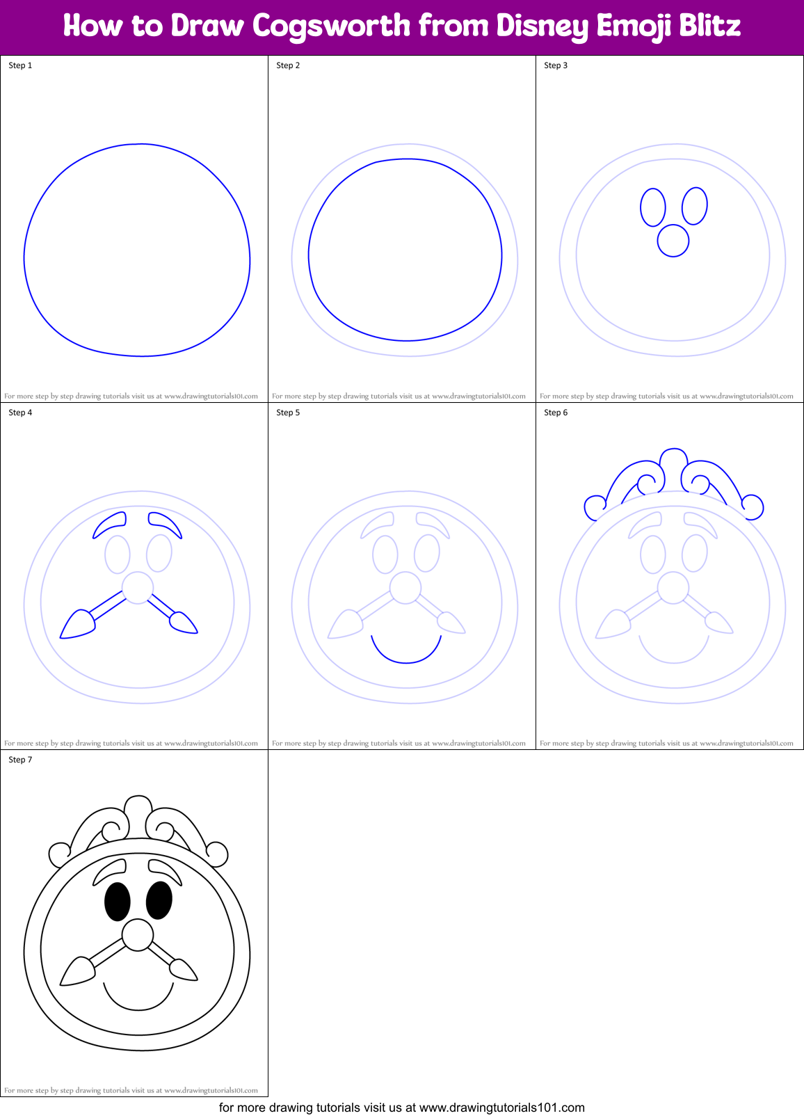 How to Draw Cogsworth from Disney Emoji Blitz Printable Step by Step