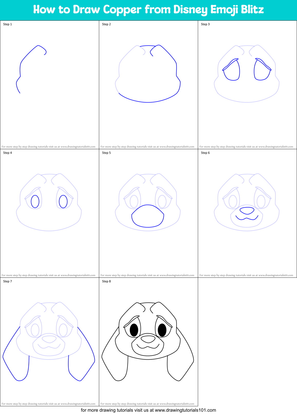 How to Draw Copper from Disney Emoji Blitz Printable Step by Step