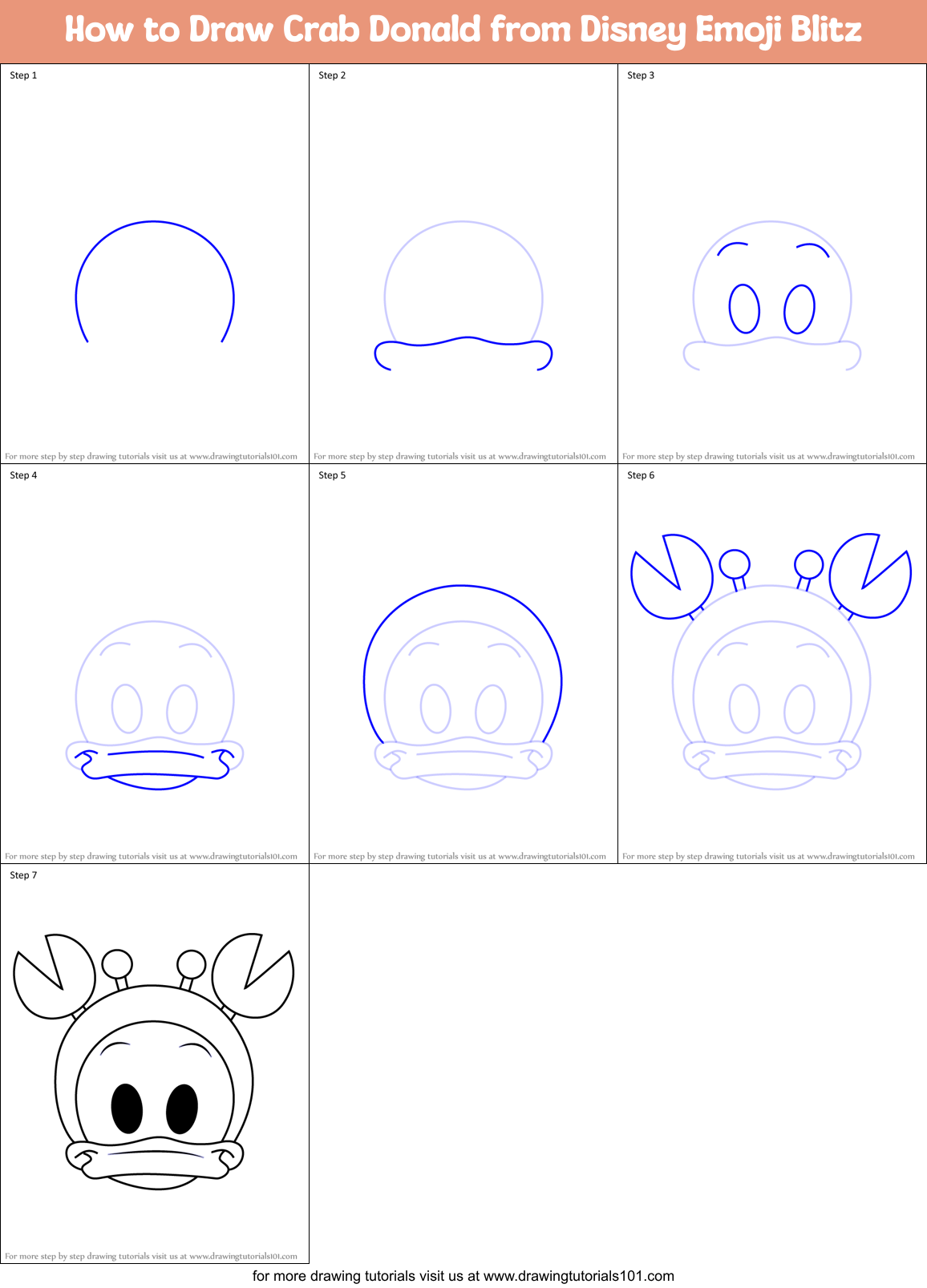 How to Draw Crab Donald from Disney Emoji Blitz Printable Step by Step