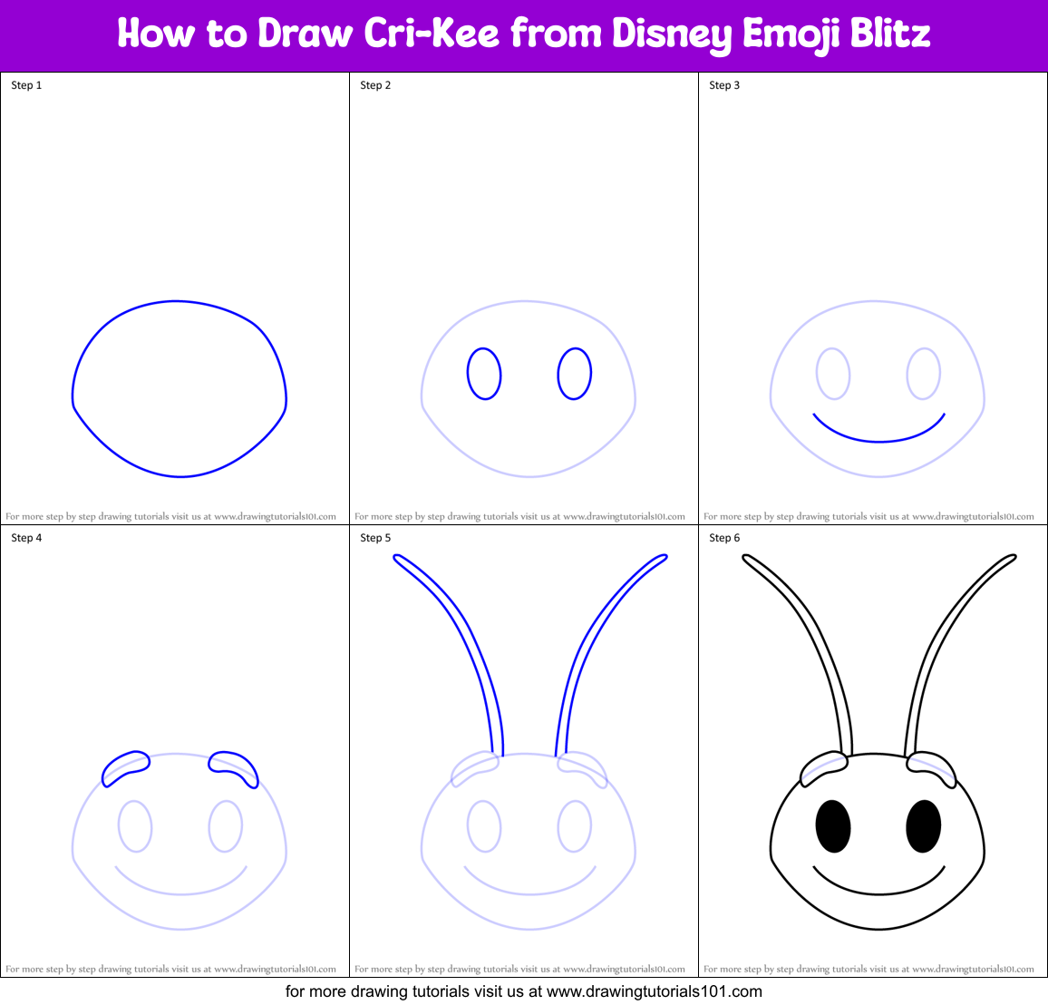 How to Draw Cri-Kee from Disney Emoji Blitz Printable Step by Step
