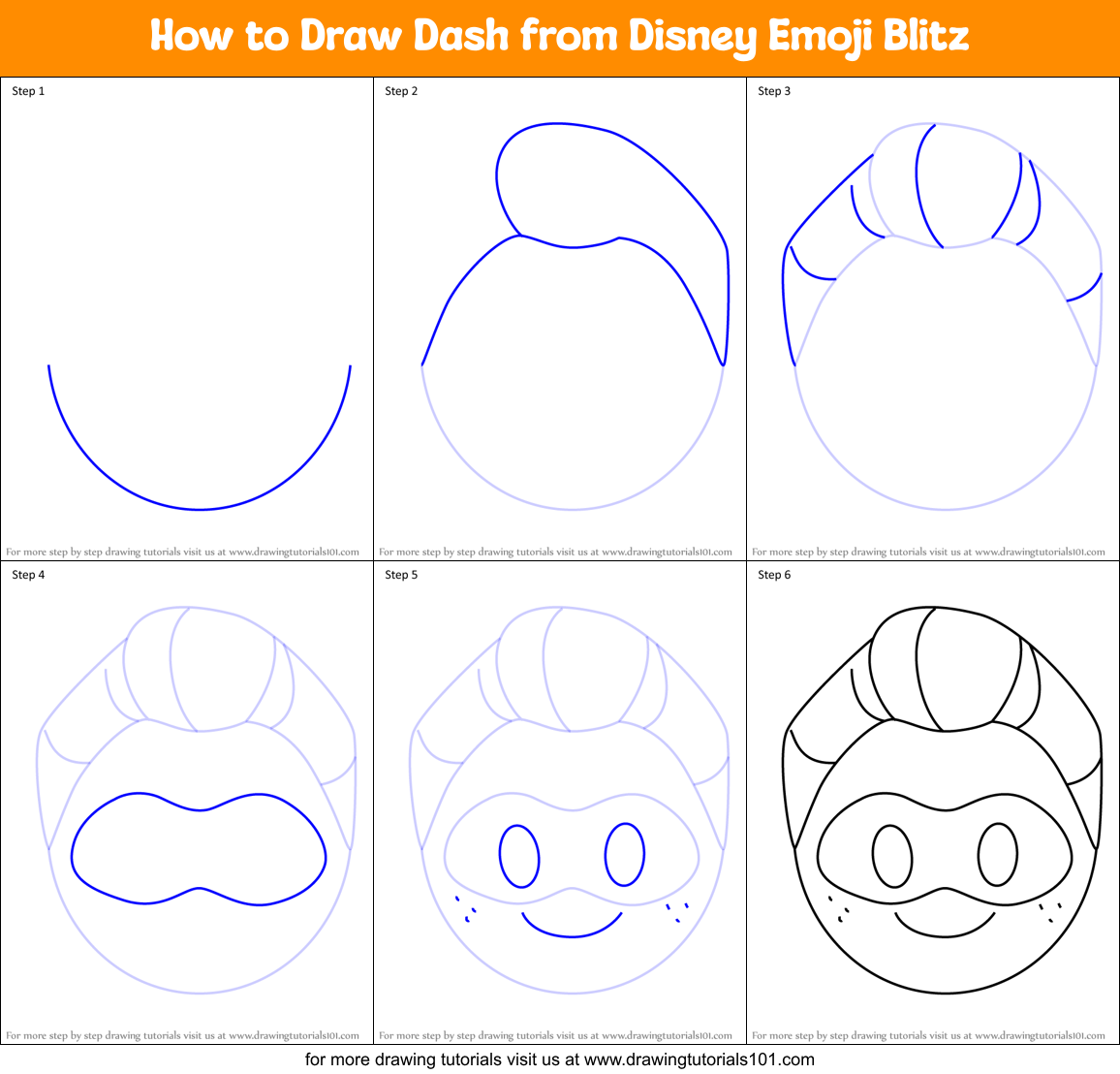 How to Draw Dash from Disney Emoji Blitz Printable Step by Step