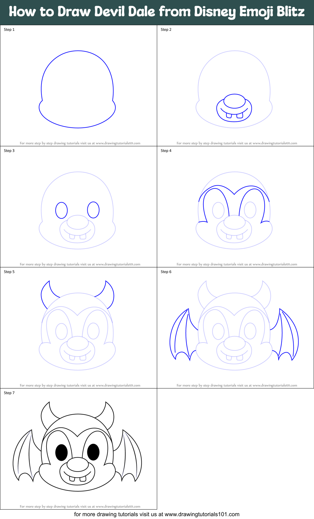 How to Draw Devil Dale from Disney Emoji Blitz Printable Step by Step