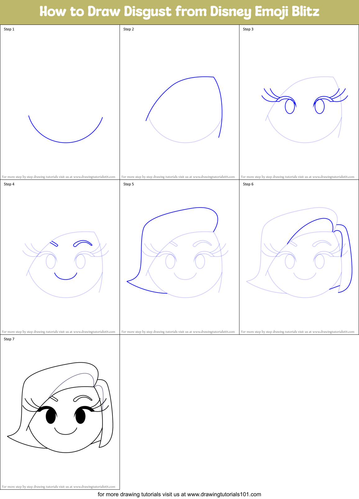 How to Draw Disgust from Disney Emoji Blitz Printable Step by Step
