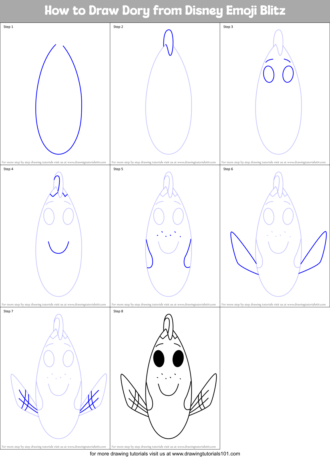 How to Draw Dory from Disney Emoji Blitz Printable Step by Step