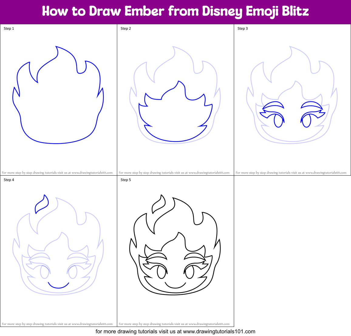 How to Draw Ember from Disney Emoji Blitz Printable Step by Step