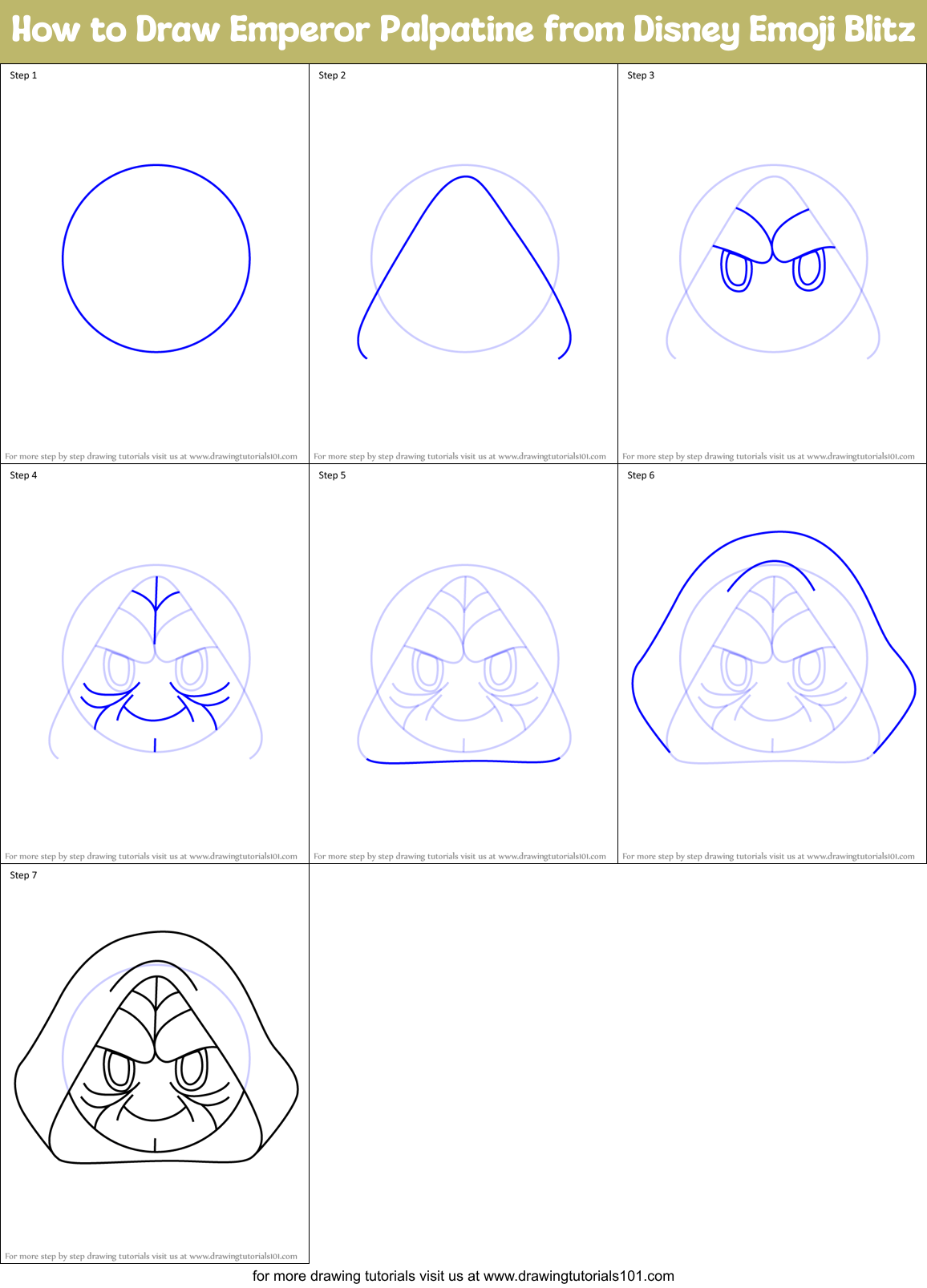 How to Draw Emperor Palpatine from Disney Emoji Blitz Printable Step by Step