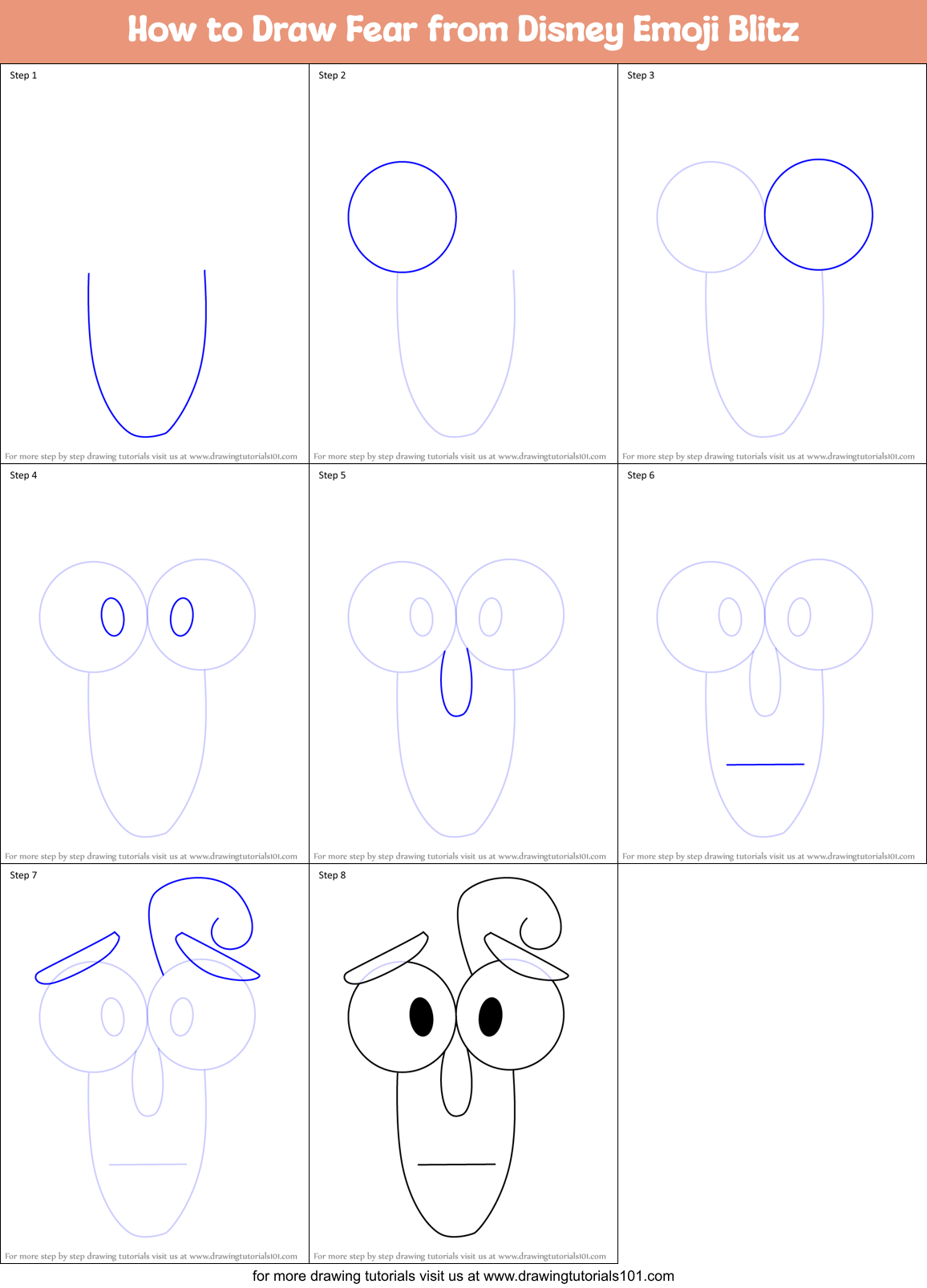 How to Draw Fear from Disney Emoji Blitz Printable Step by Step