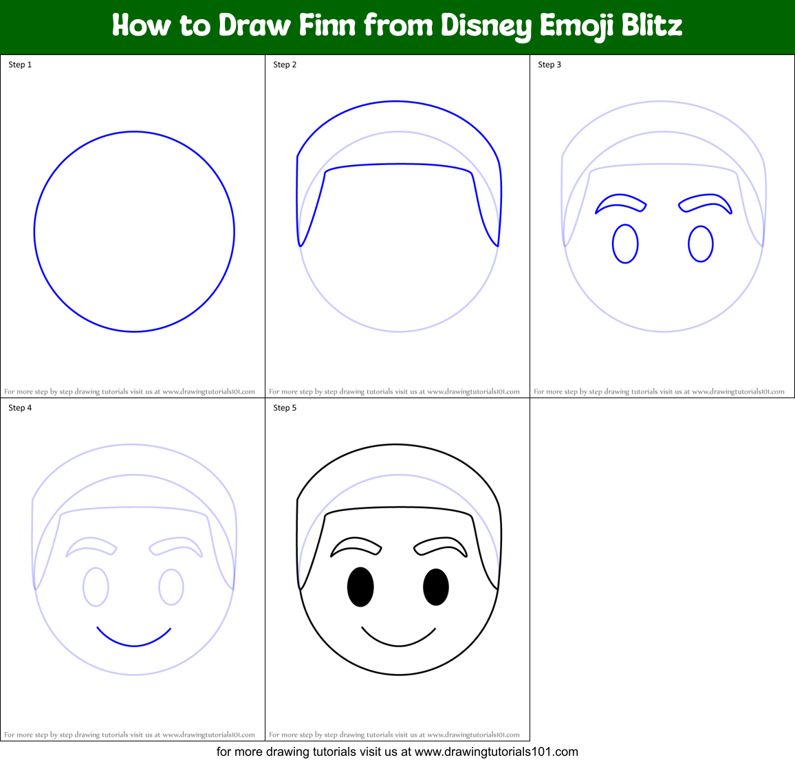 How to Draw Finn from Disney Emoji Blitz Printable Step by Step
