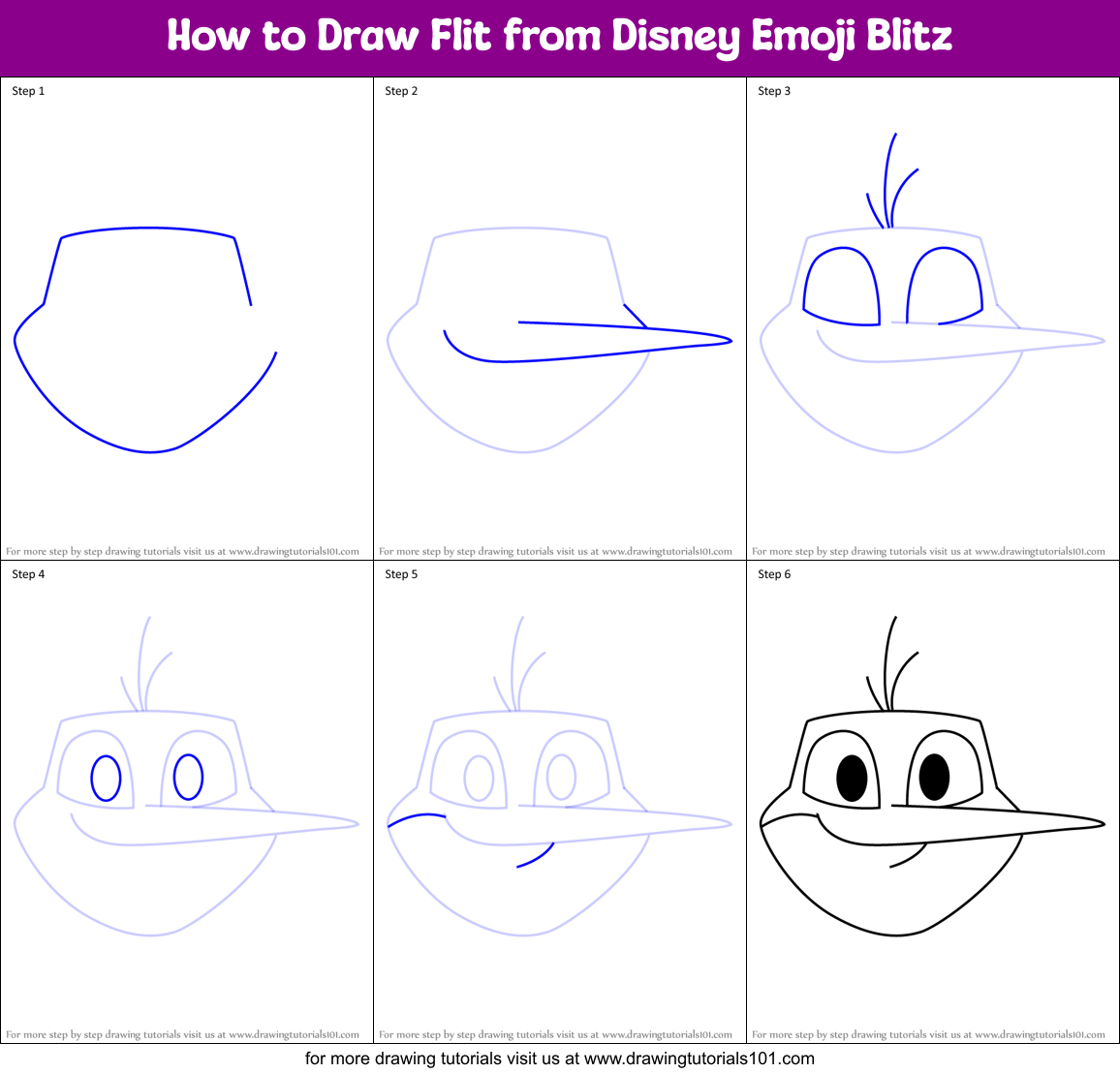 How to Draw Flit from Disney Emoji Blitz Printable Step by Step