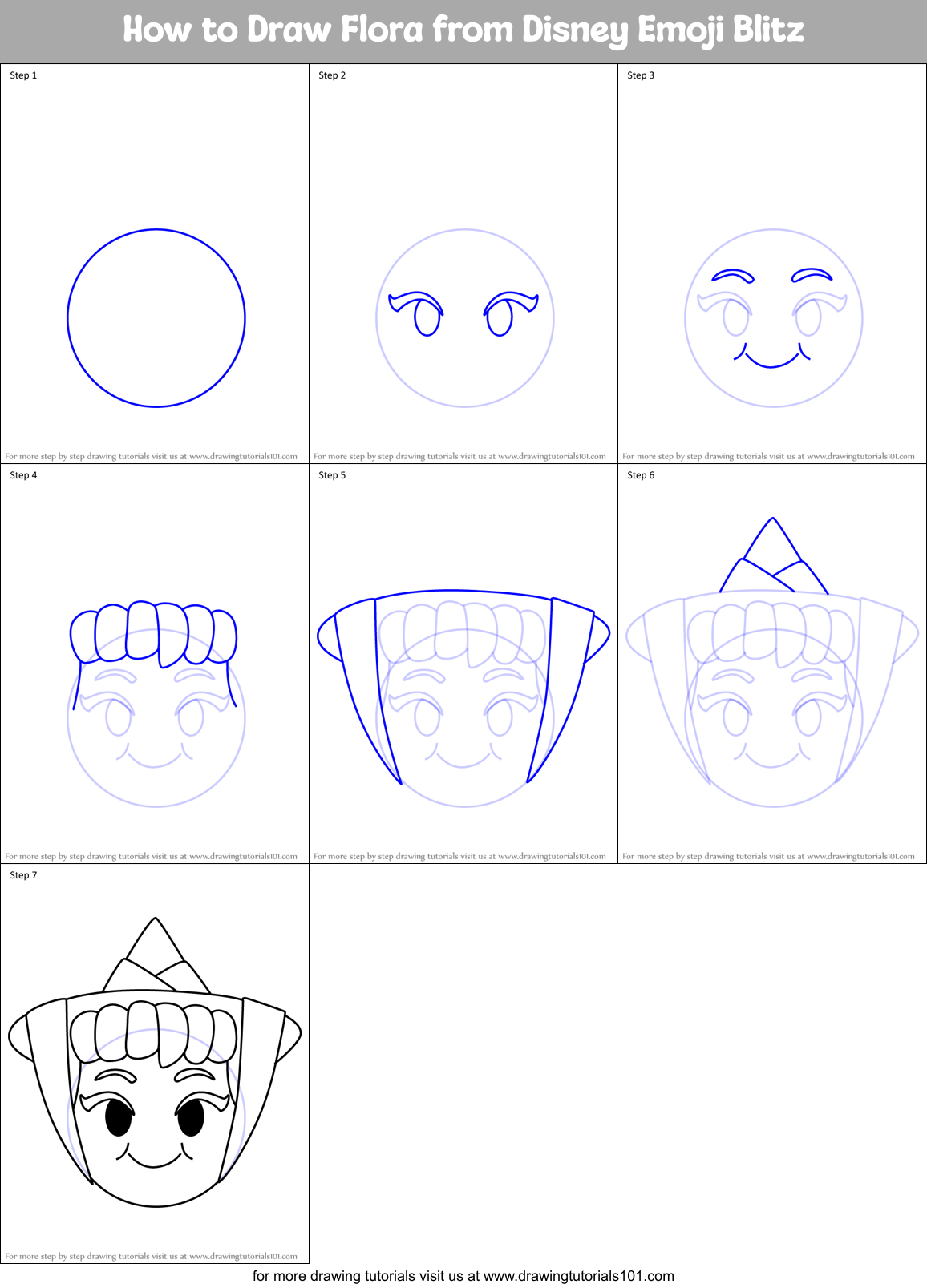 How to Draw Flora from Disney Emoji Blitz Printable Step by Step