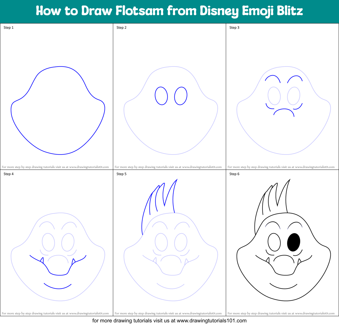 How to Draw Flotsam from Disney Emoji Blitz Printable Step by Step
