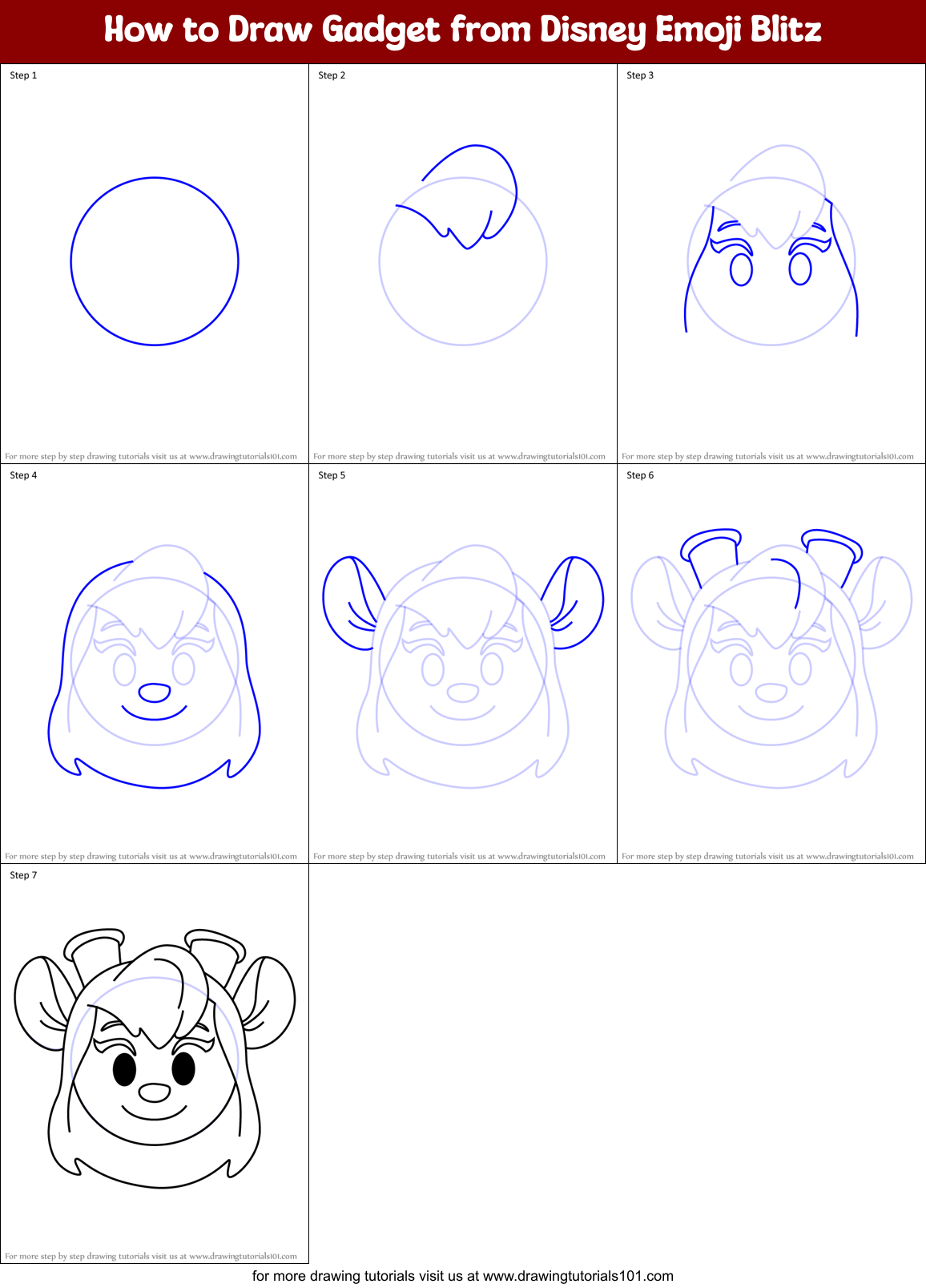 How to Draw Gadget from Disney Emoji Blitz Printable Step by Step