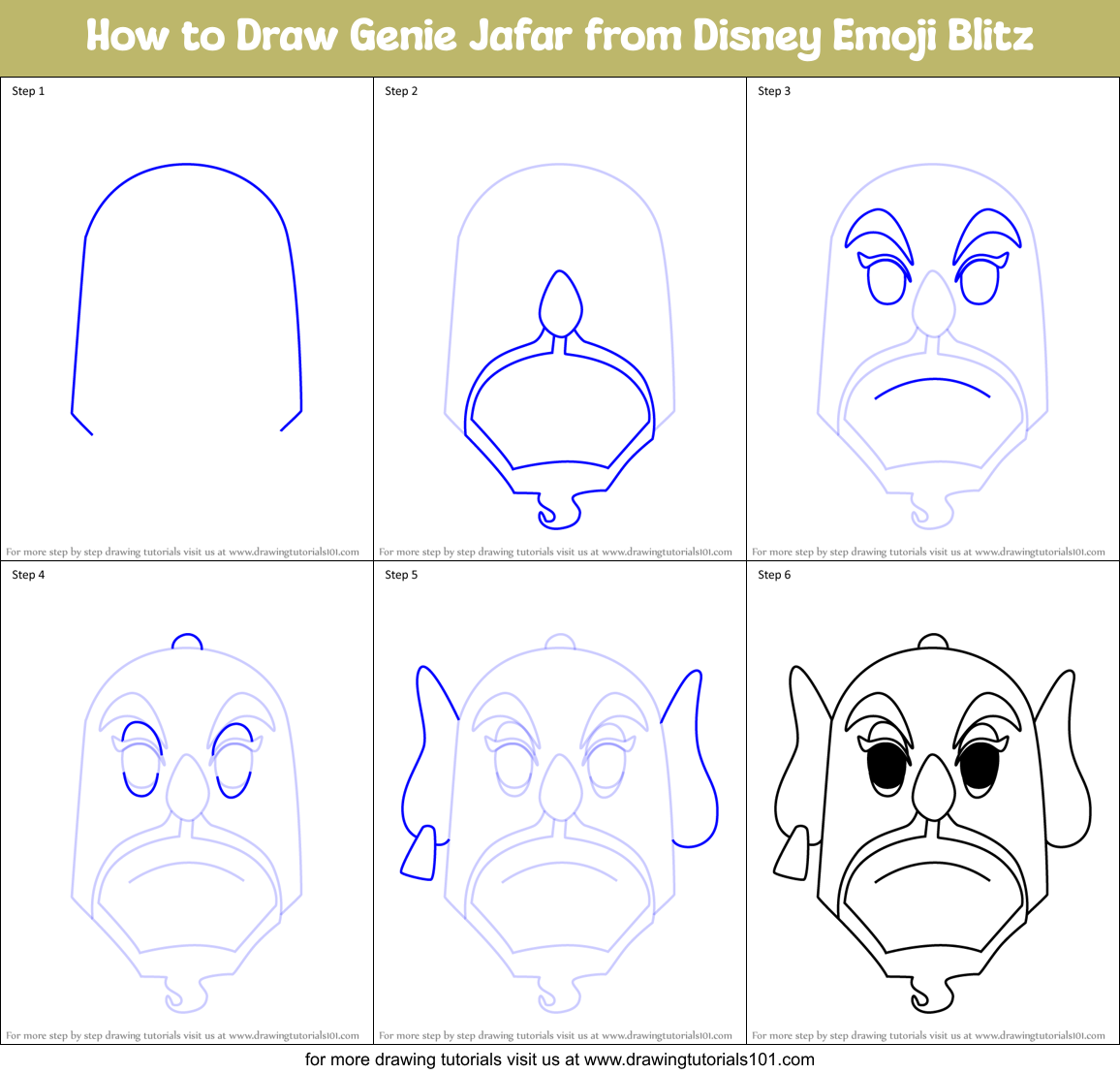 How to Draw Genie Jafar from Disney Emoji Blitz Printable Step by Step