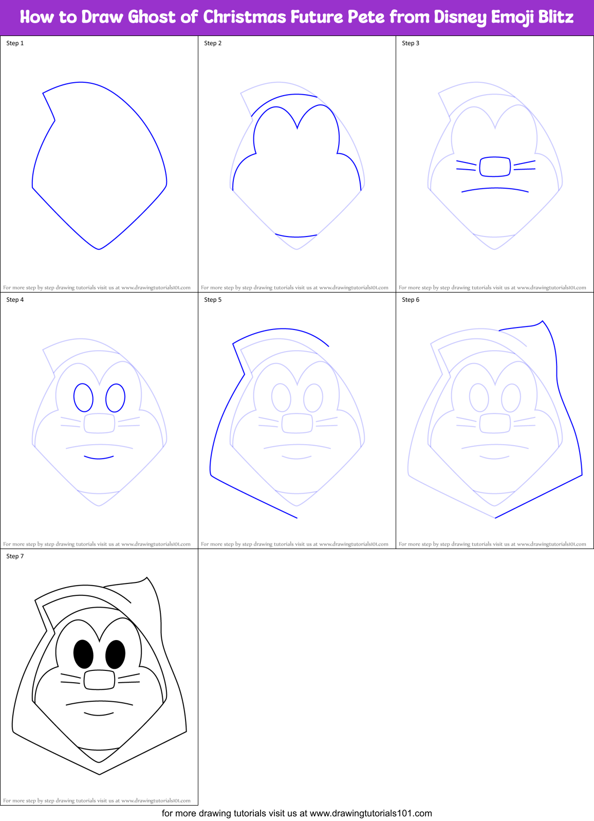 How to Draw Ghost of Christmas Future Pete from Disney Emoji Blitz Printable Step by Step