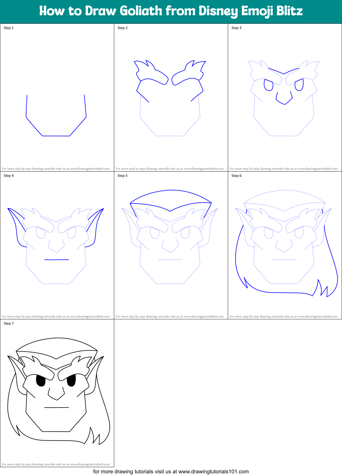 How to Draw Goliath from Disney Emoji Blitz Printable Step by Step
