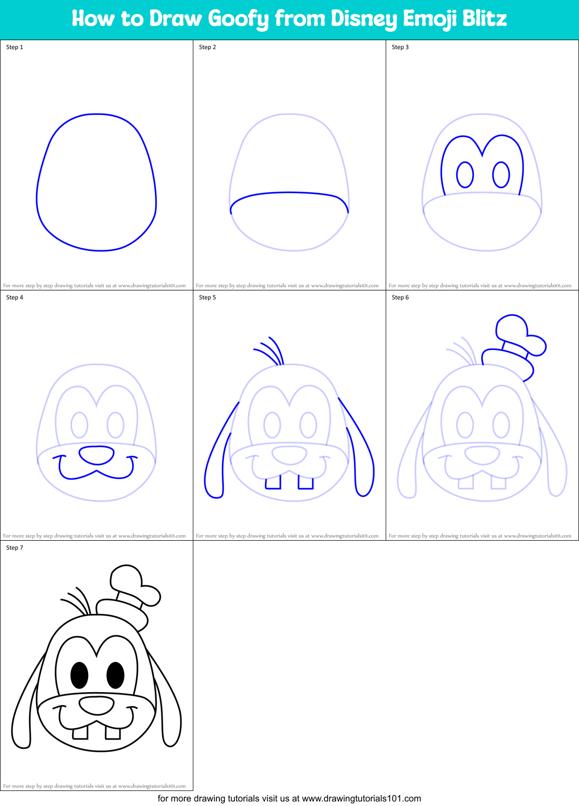 How to Draw Goofy from Disney Emoji Blitz Printable Step by Step