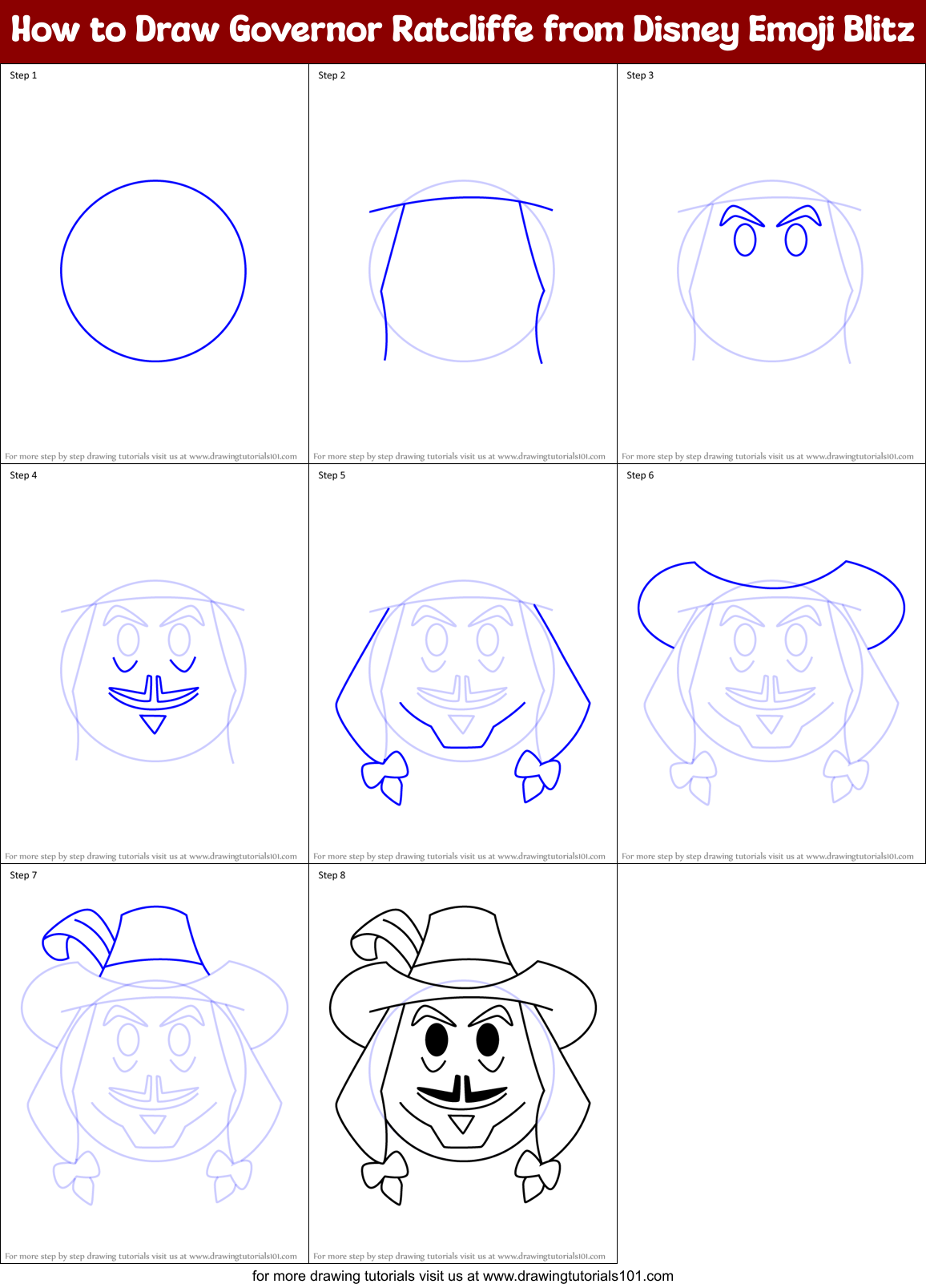 How to Draw Governor Ratcliffe from Disney Emoji Blitz Printable Step by Step
