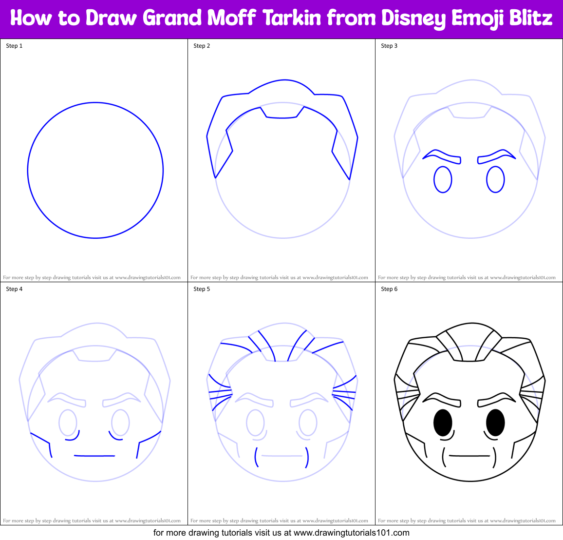 How to Draw Grand Moff Tarkin from Disney Emoji Blitz Printable Step by Step
