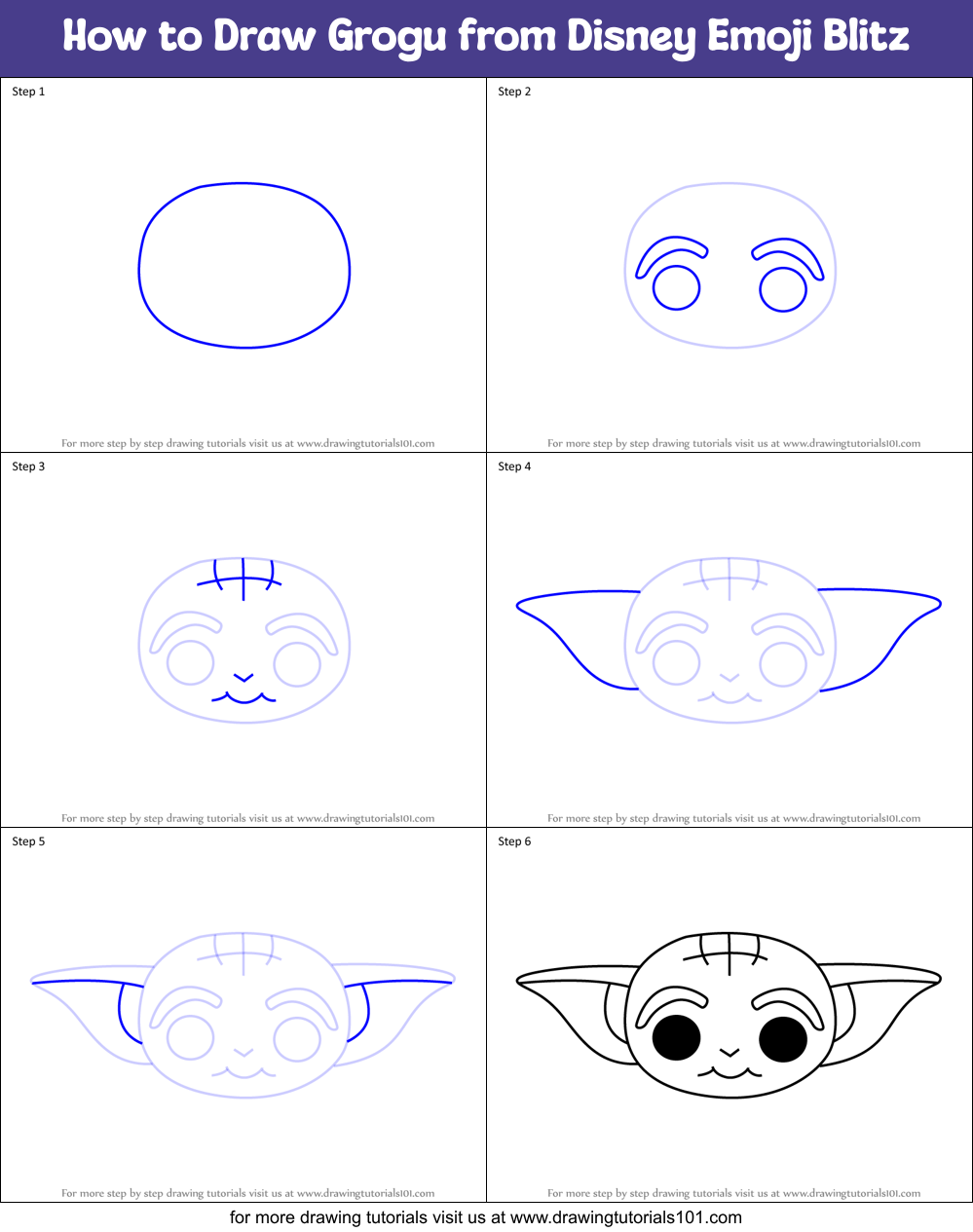 How to Draw Grogu from Disney Emoji Blitz Printable Step by Step