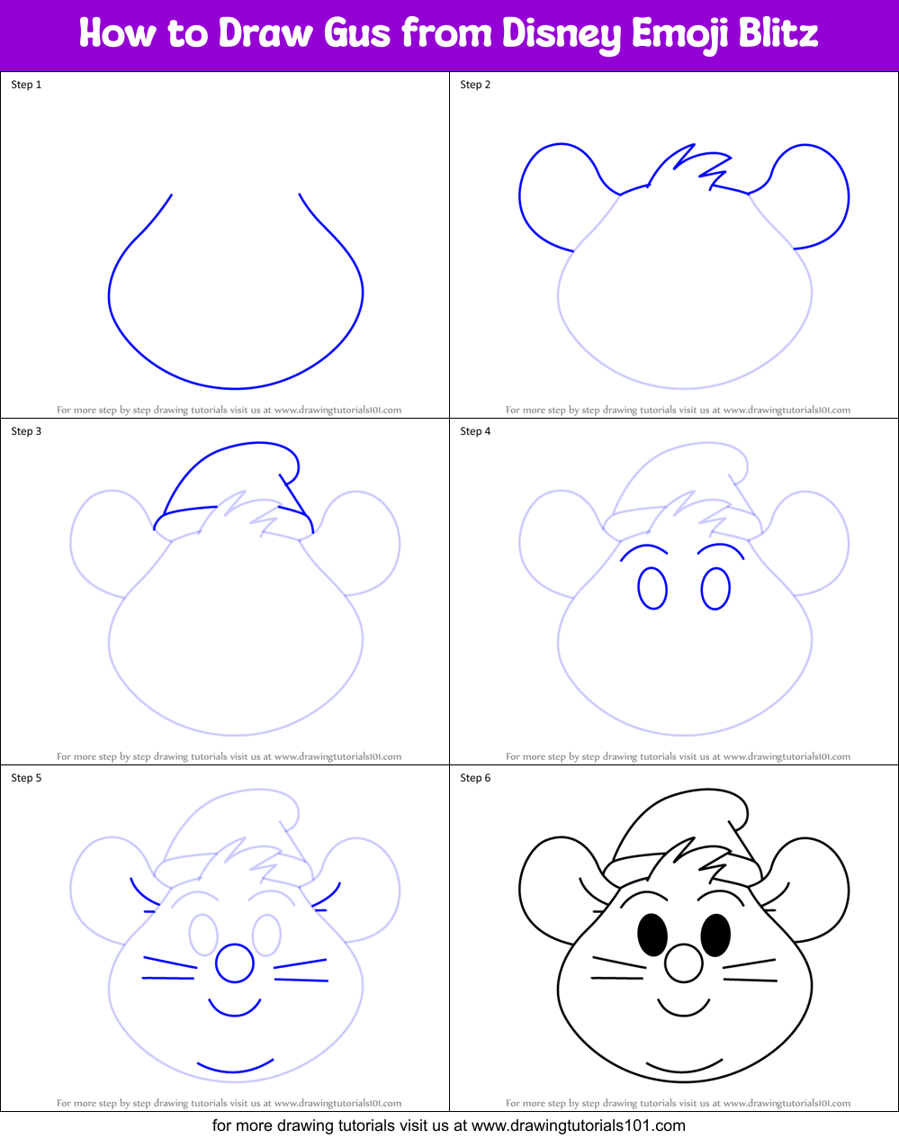 How to Draw Gus from Disney Emoji Blitz Printable Step by Step