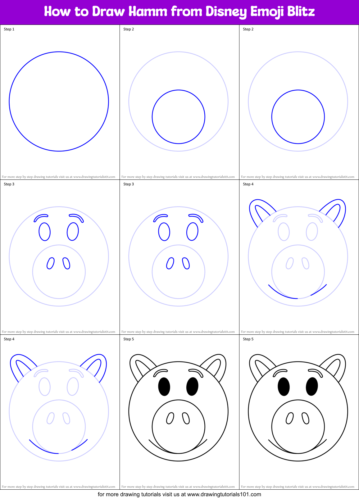 How to Draw Hamm from Disney Emoji Blitz Printable Step by Step