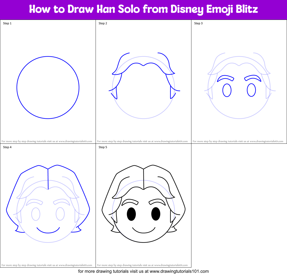 How to Draw Han Solo from Disney Emoji Blitz Printable Step by Step