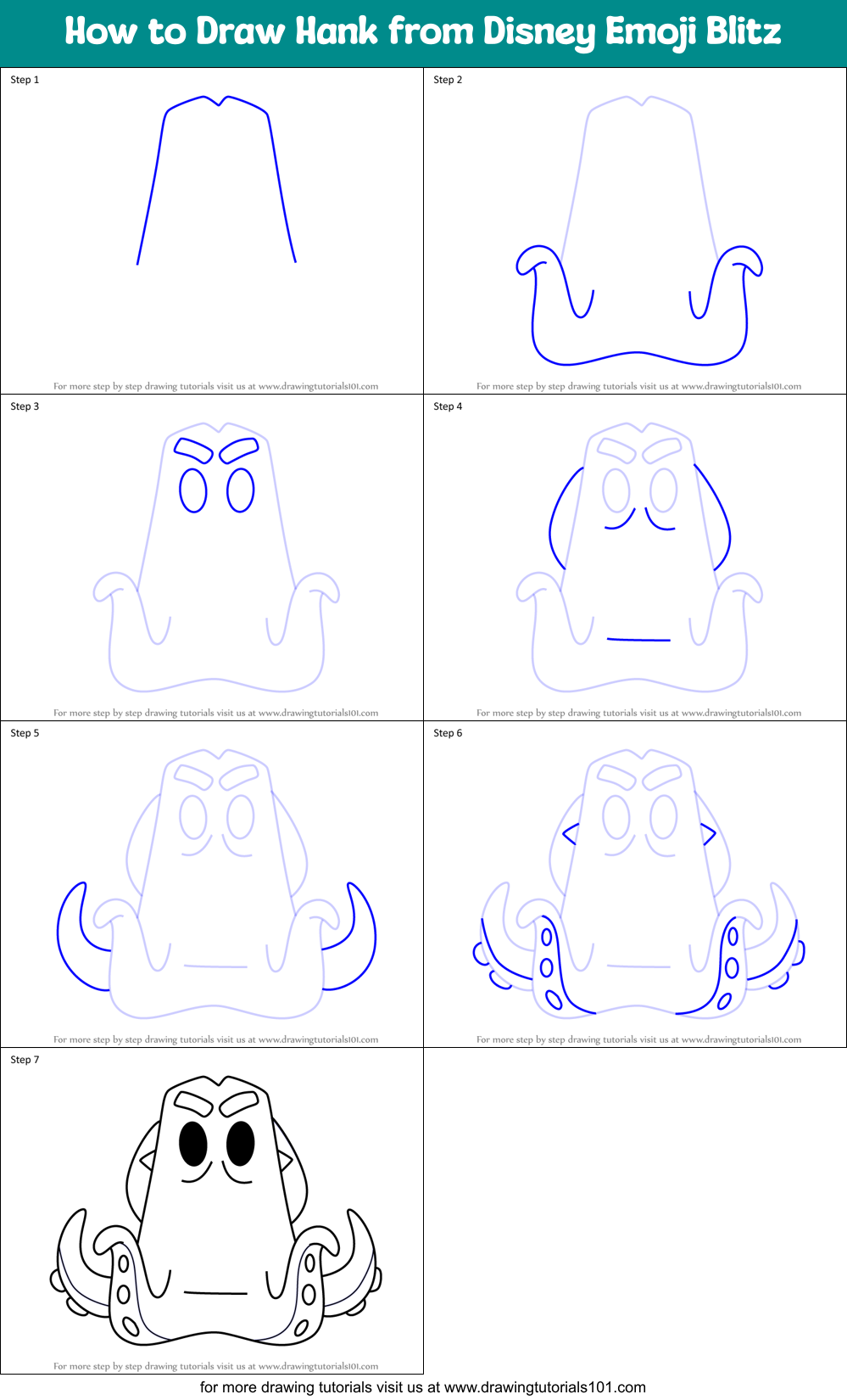 How to Draw Hank from Disney Emoji Blitz Printable Step by Step