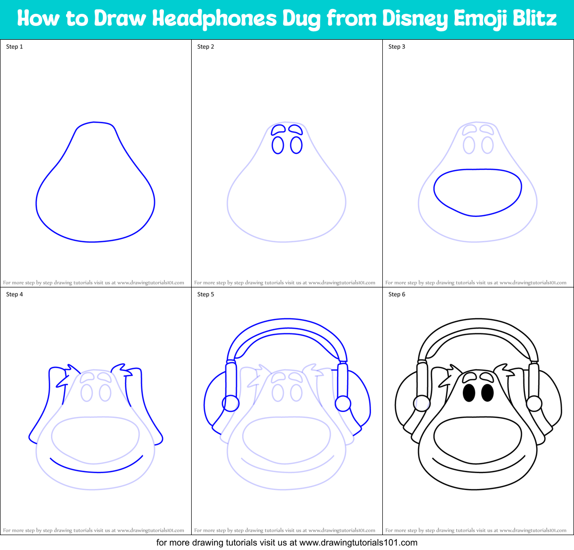 How to Draw Headphones Dug from Disney Emoji Blitz Printable Step by Step