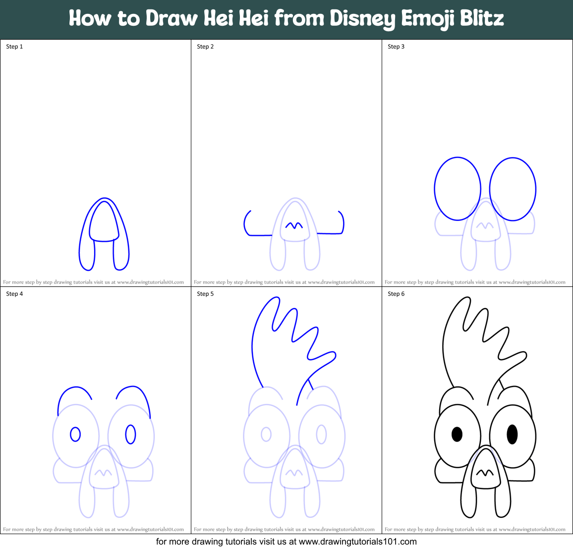 How to Draw Hei Hei from Disney Emoji Blitz Printable Step by Step