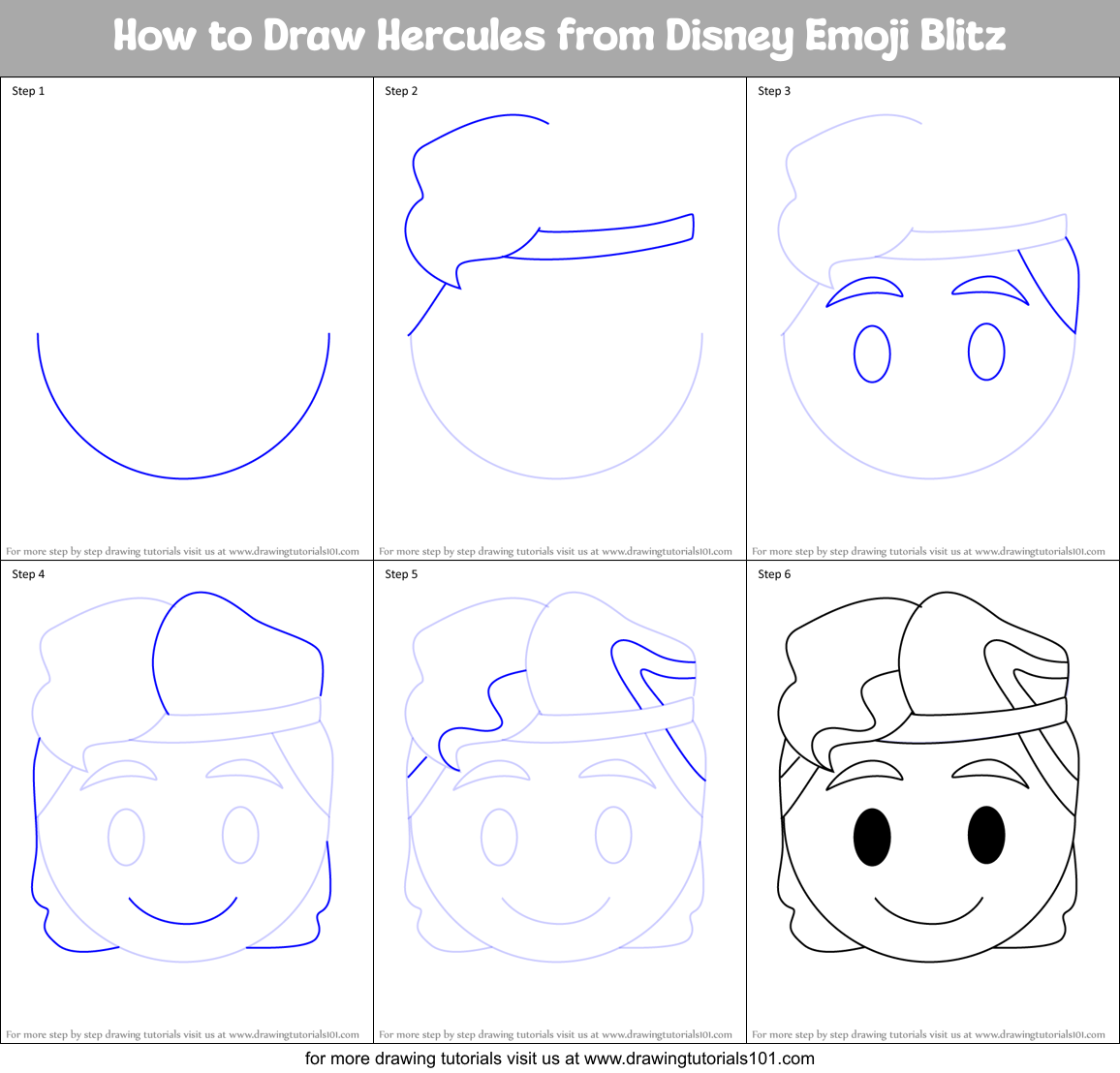 How to Draw Hercules from Disney Emoji Blitz Printable Step by Step
