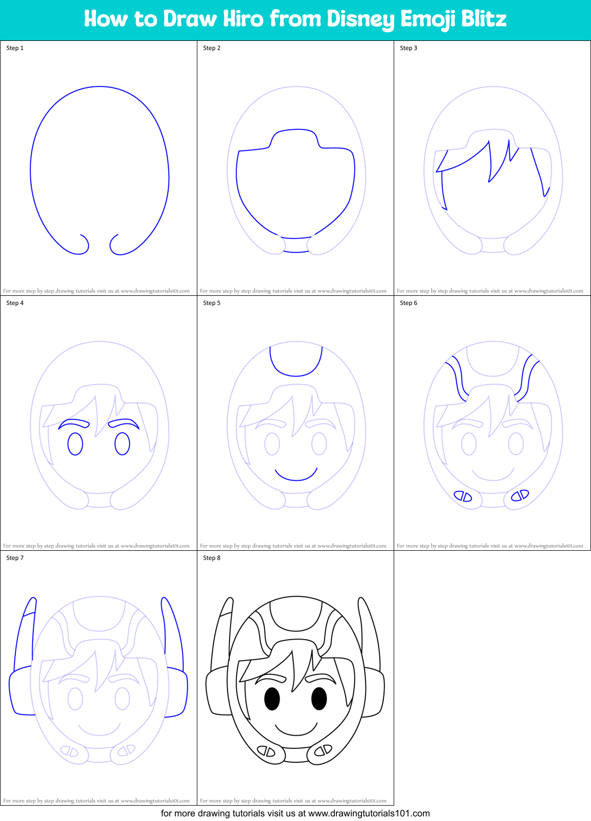 How to Draw Hiro from Disney Emoji Blitz Printable Step by Step