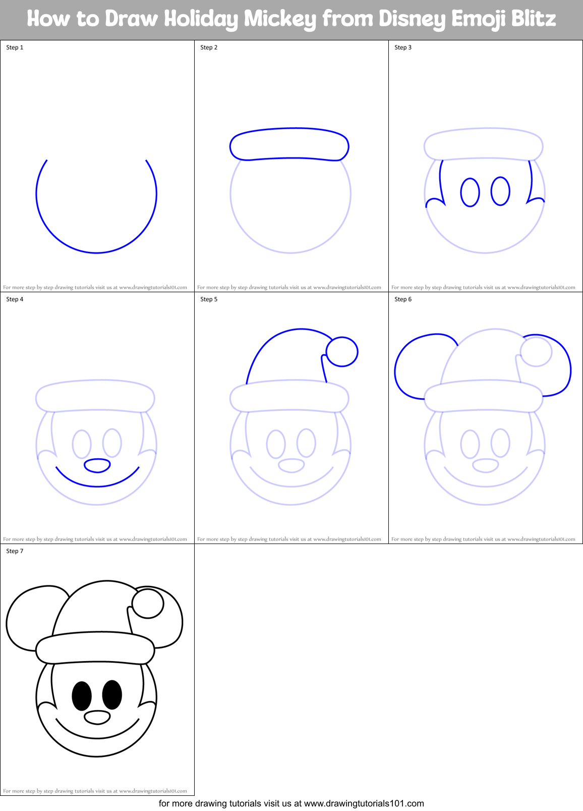 How to Draw Holiday Mickey from Disney Emoji Blitz Printable Step by Step