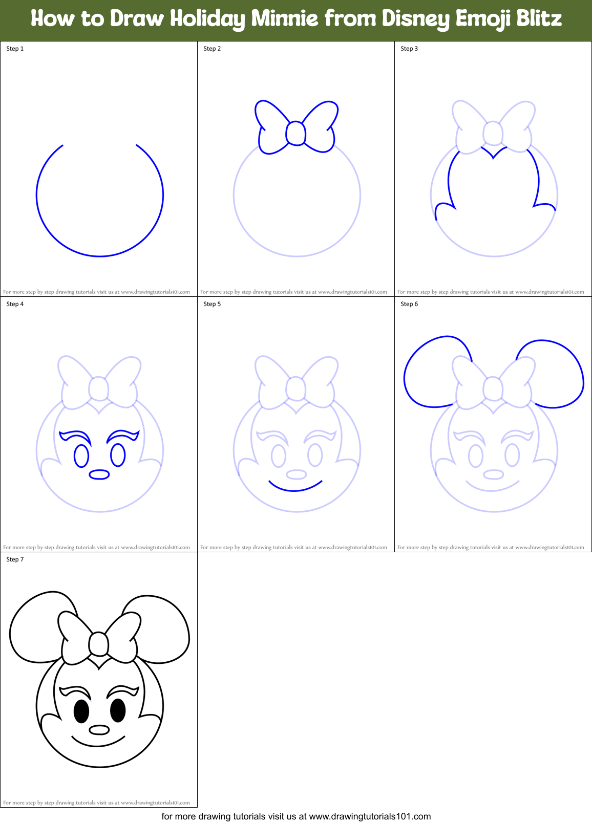 How to Draw Holiday Minnie from Disney Emoji Blitz Printable Step by Step