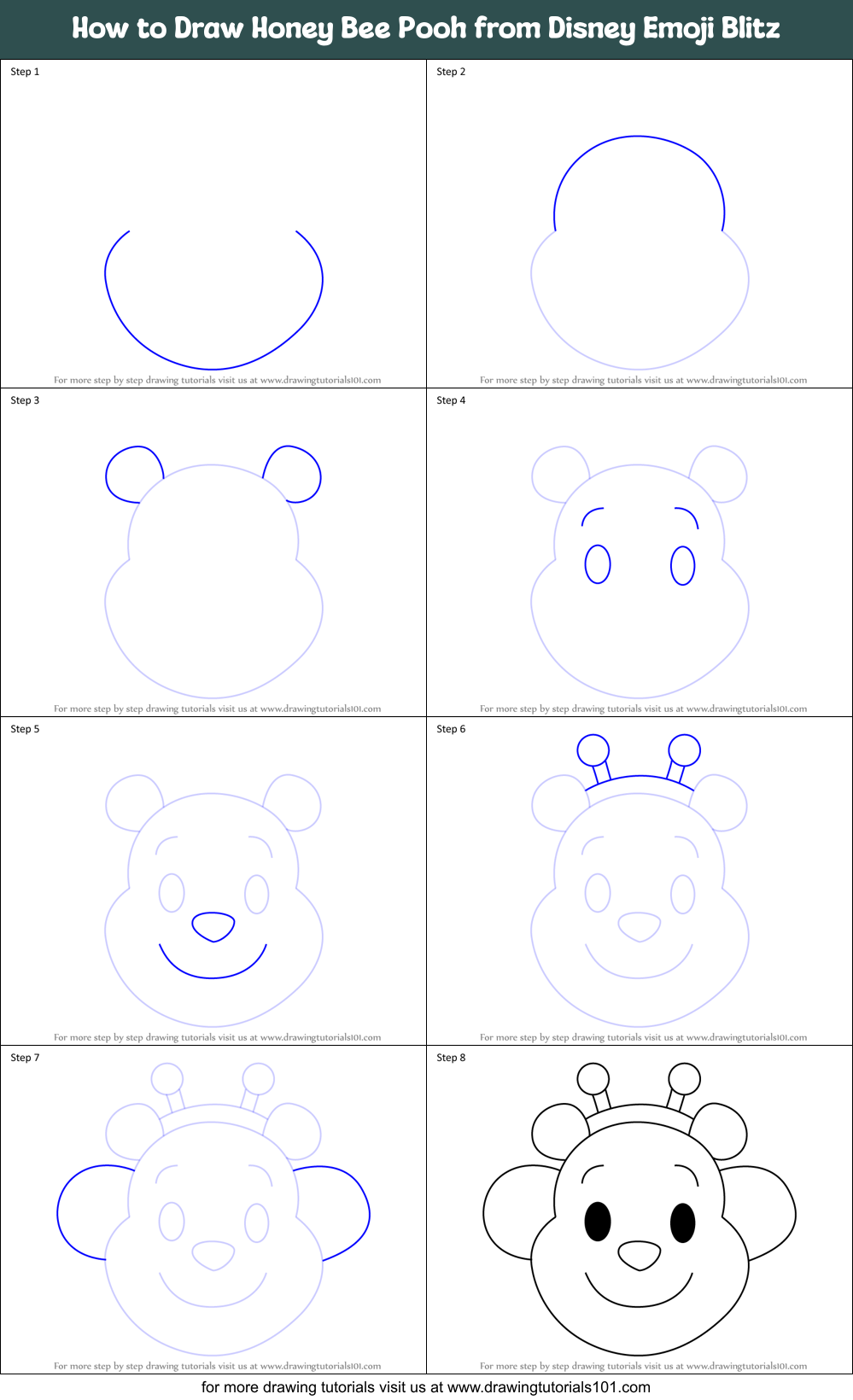 How to Draw Honey Bee Pooh from Disney Emoji Blitz Printable Step by Step