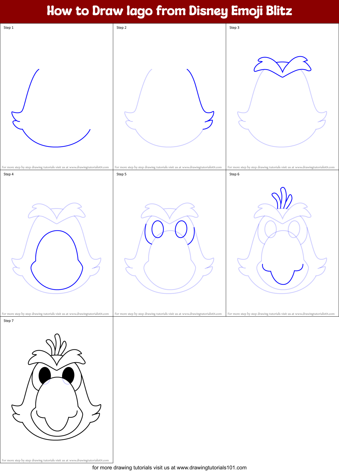 How to Draw Iago from Disney Emoji Blitz Printable Step by Step
